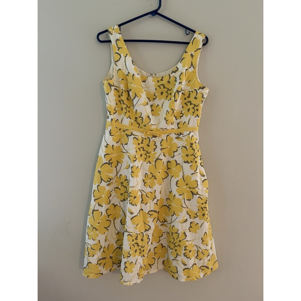 Isadora Yellow Floral Sundress Women Size 6 Retro Mod Country Chic